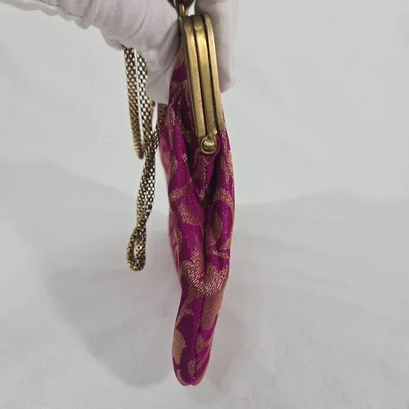 VINTAGE - ANTIQUE Bridgerton Hipster FUCHSIA Embellished Gold Details Clutch Bag - Picture 13 of 17